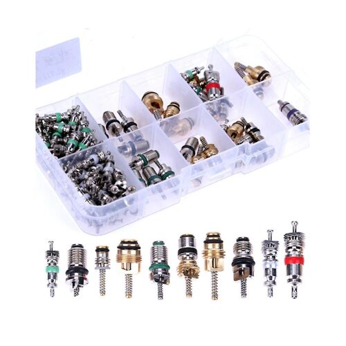 104pcs Voiture Climatiseur Valve Noyaux Assortiment A/C Ac Shrader Valve Core & Tool R134 R12 Hvac Valves Kit