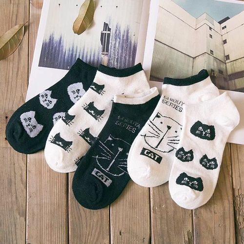 Chaussettes Courtes Blanches En Coton Pour Femmes, 1 Paire, Dessin Animé Créatif, Chat Animal Mignon, Style Harajuku, Drôle, Ensemble Décontracté, Nouveauté