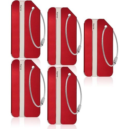 Étiquettes à bagages en aluminium pour dispositifs de reconnaissance de voyage de bagages en métal (5 en rouge)