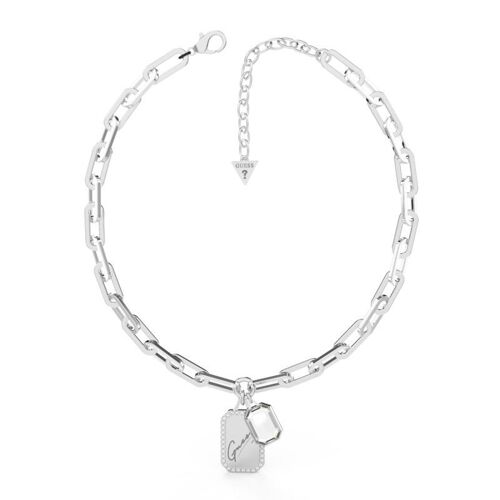 Collier Guess "Crystal Tag" Acier Rhodié