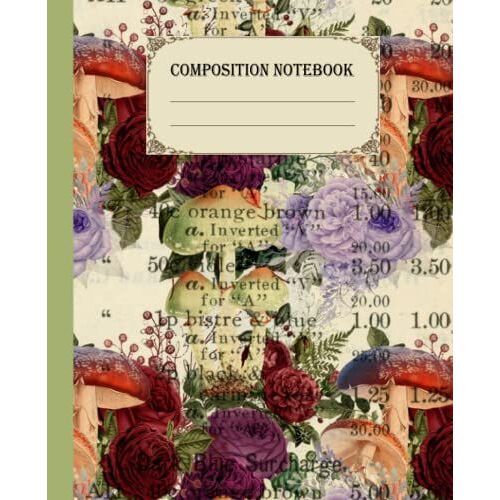 Composition Notebook: Beautiful Wide Ruled Vintage Mushroom Aesthetic Ephemera Illustration Notebook - Lined Pages Notebook - 7.5" X 9.25" 120 Pages
