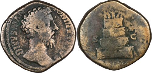 Rome - Sesterce - Marc Aurele - 180 Ad - Bucher Funéraire Surmonté D'un Quadrige - Rare - 21.75 G. - Ric.662 - 23-337