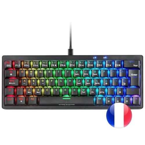 Mars Gaming MKMINIPRO, Clavier Mécanique 60% Hot-Swappable, Éclairage RGB, Antighosting, Switch Silencieux, Layout Français, Noir