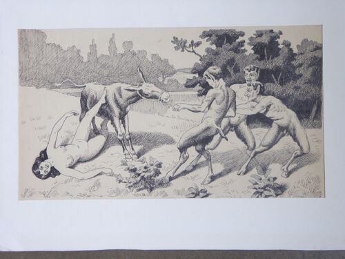 Grand Dessin Original À L'encre De Chine - Motif Assez Sulfureux "Erotico - Mythologique" - Vers 1970 - Anonyme