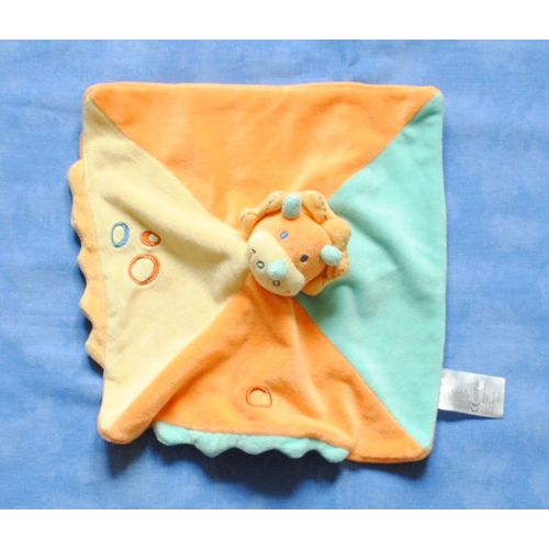Doudou Peluche Dinosaure Rhinocéros Bvba Jogystar Kiabi Plat Carré Orange Bleu Jaune