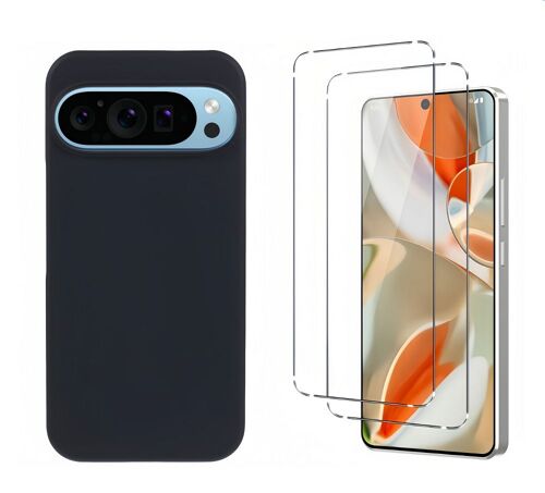 Hqselection® Coque Noir Mat En Silicone Souple Pour Google Pixel 9 / Google Pixel 9 Pro + 2 Verre Trempé Film Protection Écran - Anti Rayures - Ultra Résistant Dureté 9h