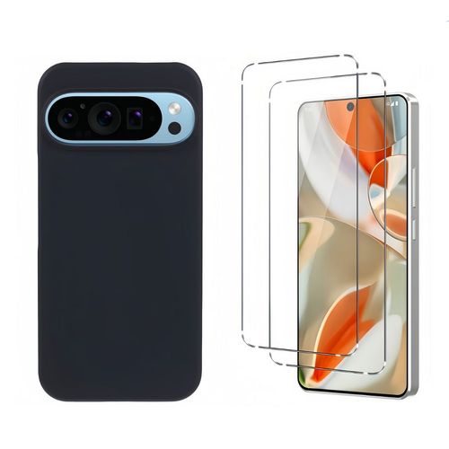 Hqselection® Coque Noir Mat En Silicone Souple Pour Google Pixel 9 / Google Pixel 9 Pro + 2 Verre Trempé Film Protection Écran - Anti Rayures - Ultra Résistant Dureté 9h