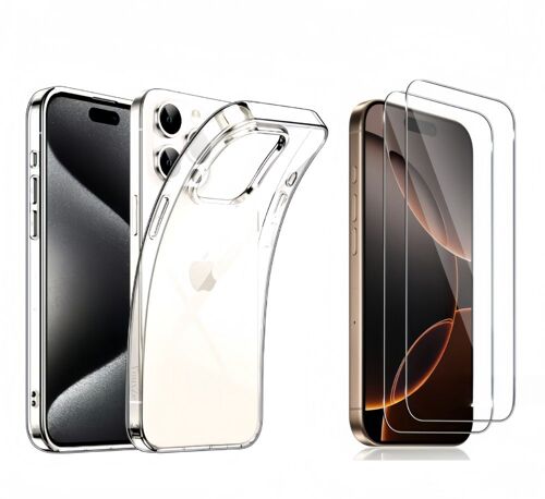 Hqselection® Coque Pour Iphone 16 Pro Max (6,9 Pouces) Transparente Silicone En Gel Tpu Souple + 2 Verre Trempé Film Protection Écran - Anti Rayures - Ultra Résistant Dureté 9h