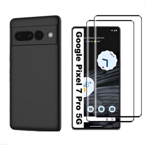 Hqselection® Coque Noir Mat En Silicone Souple Pour Google Pixel 7 Pro + 2 Verre Trempé Film Protection Écran - Anti Rayures - Ultra Résistant Dureté 9h