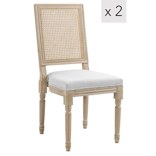 Nordlys - Lot de 2 Chaises Classiques Salle a Manger Bois Cannage Rotin Tissu Hevea Gris