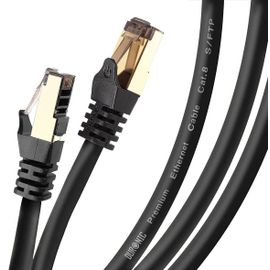 Duronic CAT8 BK Câble Ethernet 15 M Noir | S/FTP paire torsadée écrantée et blindée | Bande passante 2GHz | Transmission des données 40 Gigabits