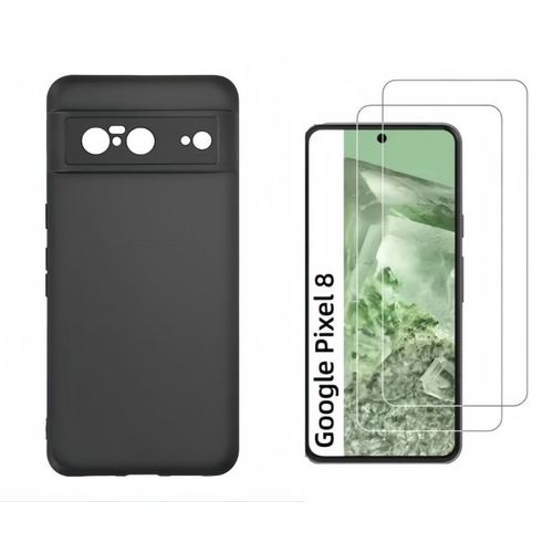 Hqselection® Coque Noir Mat En Silicone Souple Pour Google Pixel 8 + 2 Verre Trempé Film Protection Écran - Anti Rayures - Ultra Résistant Dureté 9h