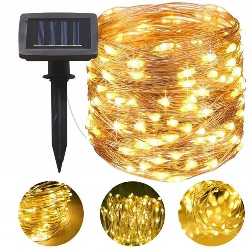 Chaîne Lumineuse, Guirlande Solaire De Jardin, 100 Led Blanc Chaud, 1190 Cm