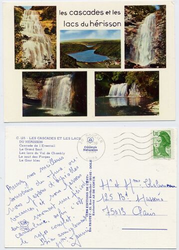 Carte Postale 1984 Les Cascades Et Les Lacs Du Herisson Avec Timbre, Cacher Rond