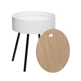 Table D'appoint Coffre Scandi Shiro - Diam. 38 X H. 45 Cm - Blanc