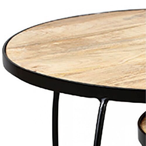 GIZEM - Lot de 2 Tables Basses Gigognes Métal et Bois