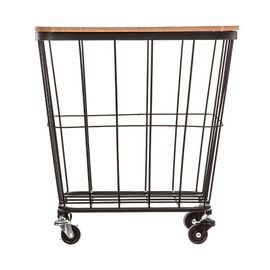Table Coffre Grillagé Sur Roues En Métal Noir Et Bois