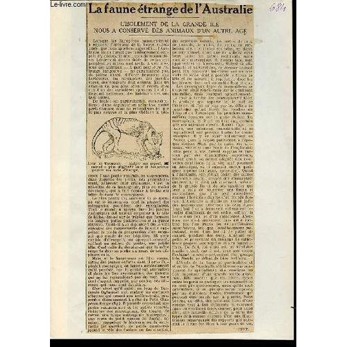 La Faune Etrange De L'australie - L'isolement De La Grande Ile Nous A Conserve Des Animaux D'un Autre Age.