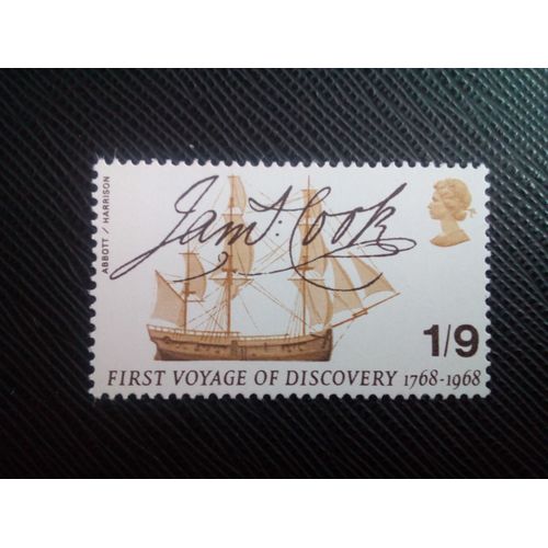 Timbre Angleterre Yt 513 « Endeavour » Et Signature Du Capitaine Cook 1968 ( 00100305 )