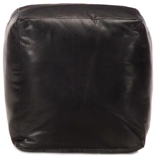 Pouf En Cuir De Chèvre Véritable Noir 40x40x40 Cm, Repose-Pieds Rembourré En Coton, Design