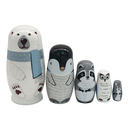 Poupées À Empiler Russes En Bois, Jouets Pour Enfants, Matrioshka, Dessin Animé, Animaux, 5 Pièces