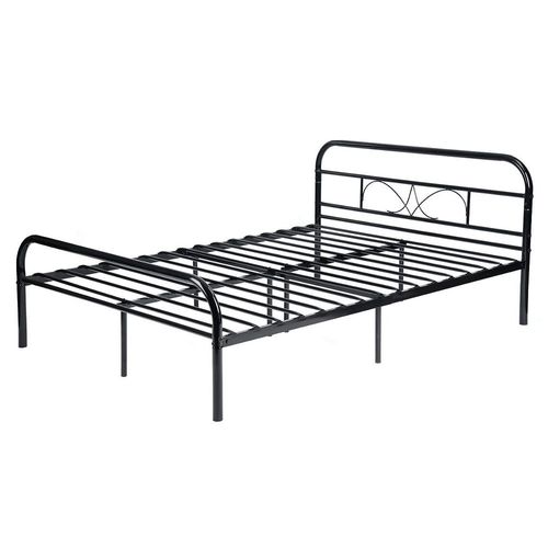 Lit Double Métal Noir Sommier Lattes 2 Places