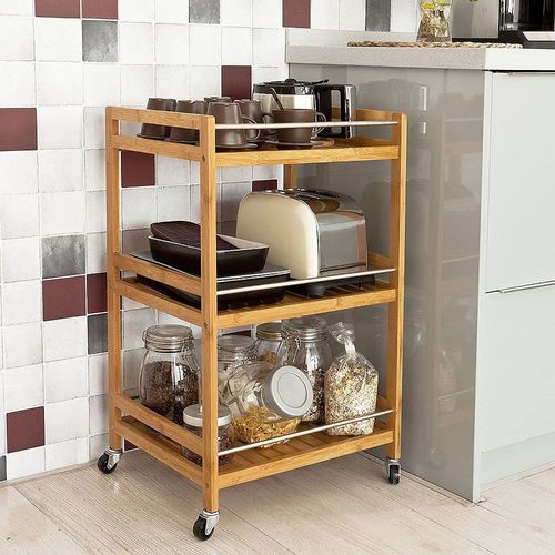 Table Roulante Meuble De Rangement Desserte En Bambou - Sobuy Fkw11-N