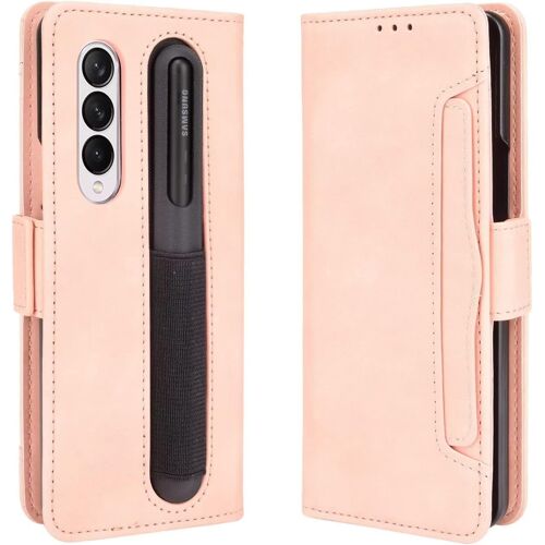 Coque Pour Samsung Galaxy Z Fold4,Etui En Cuir Pu Portefeuille Flip Case Anti-Choc Housse Avec[Rangement S Pen][Magnetique][Support][Fente Multi Cartes][Protection Complete]-Rose