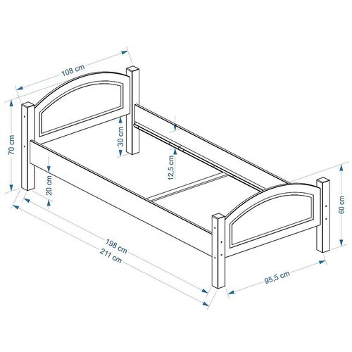 Lit Simple Flims 100 X 200 Cm Lit Pour Enfant En Pin Massif Vernis Naturel, Avec Tête Et Pied De Lit Arrondi