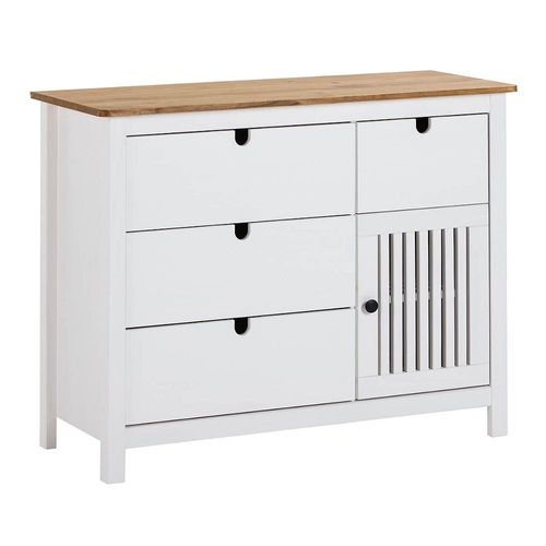 Malia - Commode 4 Tiroirs 1 Porte Bois Ciré Et Blanc