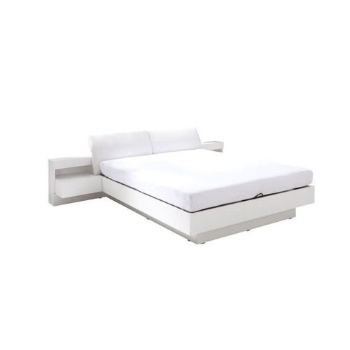 Lit Coffre Adulte Renato. Couchage 160x200 Cm. Chevets Intégrés Avec Led. Coloris Blanc. Lit Design Et Moderne