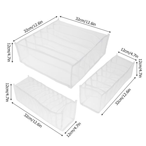 Boîtes De Rangement Pour Sous-Vêtements, 3 Pièces, Organisateur De Tiroir Pliable, Séparateur De Garde-Robe 11/7/6 Grilles, Boîte En Tissu Pour Soutien-Gorge Chaussettes Cravates Foulard En Soie