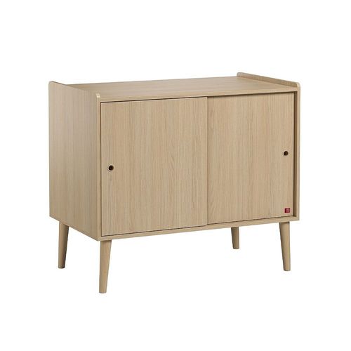 Commode 2 Portes Coulissantes Décor Chêne - Retro