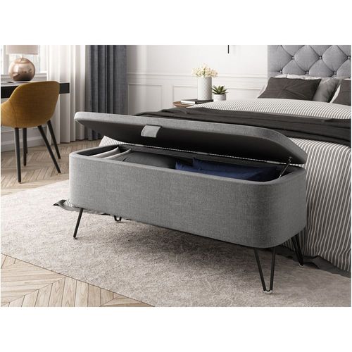 Bout De Lit Poly Avec Coffre De Rangement Et Pieds En Métal - Gris Clair