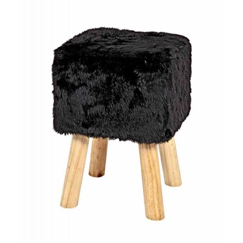 Tabouret Carré Imitation Fourrure "Josie" 45cm Noir