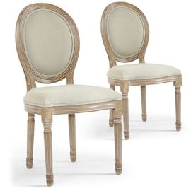 Lot De 2 Chaises Médaillon Tissu "Versailles" 96cm Beige & Naturel