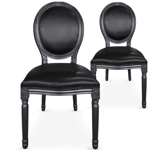 Lot De 2 Chaises Médaillon Similicuir "Versailles" 96cm Noir