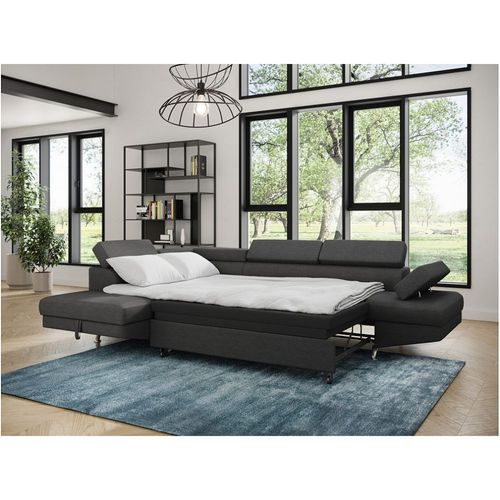 Canapé D'angle Rio Convertible Avec Coffre En Tissu - Angle Gauche, Gris Foncé
