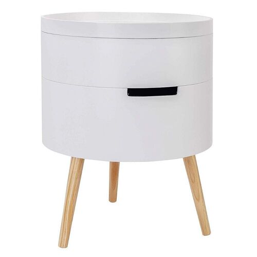 Table basse de chevet design ronde avec espace de rangement blanc 19_0000566