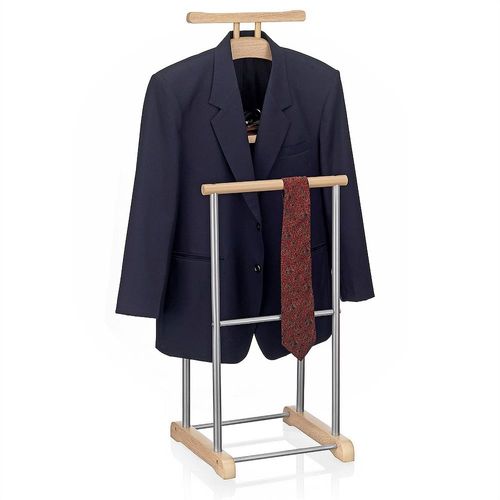 Valet De Chambre Medina Chevalet De Nuit Double Portant Pour Vêtements, En Mdf Décor Chêne Sonoma Et Métal Laqué Argenté