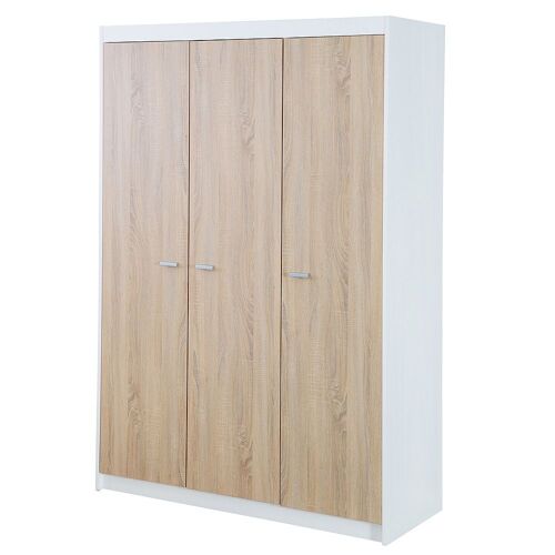 Armoire Bébé 3 Portes Gabriella - Roba - Blanc / Chêne Sonoma - Penderie Et 6 Étagères