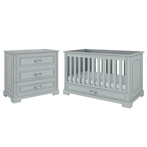 Lit évolutif et commode 3 tiroirs Bellamy Ines - Gris