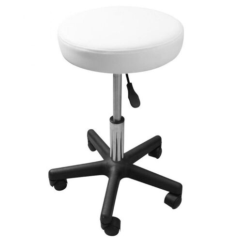 Vivezen - Tabouret rond à roulettes réglable en hauteur de 43.5 à 60.5 cm et pivotable à 360° - Blanc
