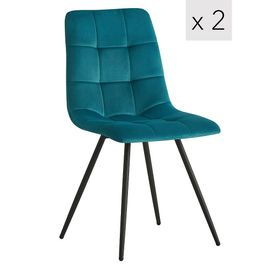 Lot De 2 Chaises De Salle A Manger Scandinaves Capitonnees Metal Velours Bleu Canard - Nordlys