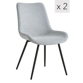 Lot De 2 Chaises De Salle A Manger Scandinaves Pieds Metal Noir Tissu Gris - Nordlys