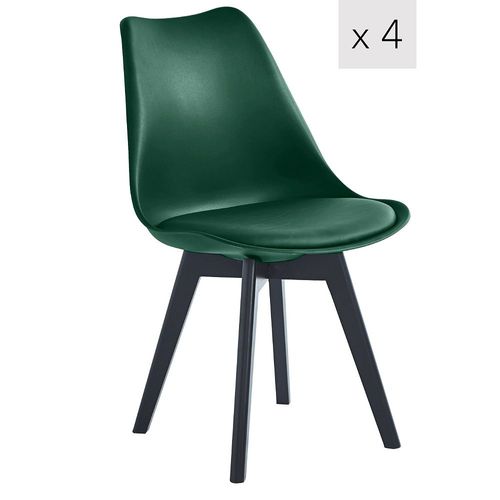 Lot De 4 Chaises De Salle A Manger Scandinaves Pieds Bois Polypropylene Vert - Nordlys