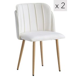 Lot De 2 Chaises De Salle A Manger Scandinaves Pieds Metal Effet Bois Velours Beige - Nordlys