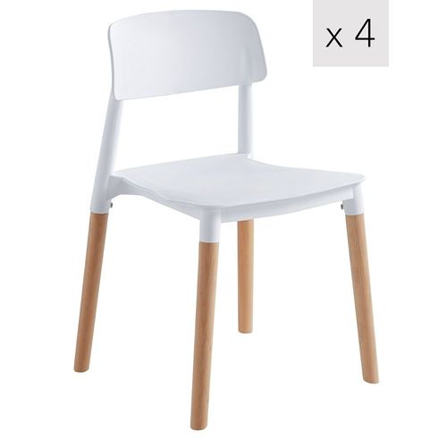 Lot De 4 Chaises De Salle A Manger Scandinaves Pieds Bois Polypropylene Blanc - Nordlys