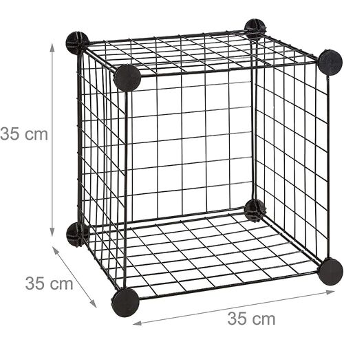 Étagère modulable grille treillis 9 cubes compartiments métal meuble rangement grillage 35x35 cm noir 13_