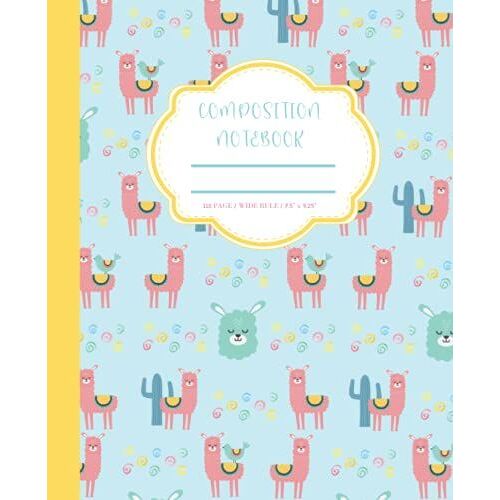 Llama Composition Notebooks: Pretty Notebook For Girls - Wide Rule - 110 Pages (55 Sheets) - 7.5 X 9.25"